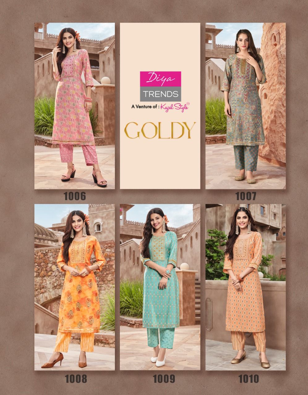 Goldy 1 Fancy Latest Designer Ethnic Wear Foil Print Kurti With Bottom Collection